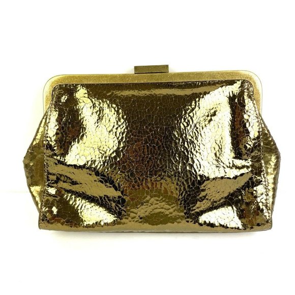 J. Crew Handbags - J. Crew Framed Clutch Bag Gold Distressed Leather Kiss Lock Handbag Brand New